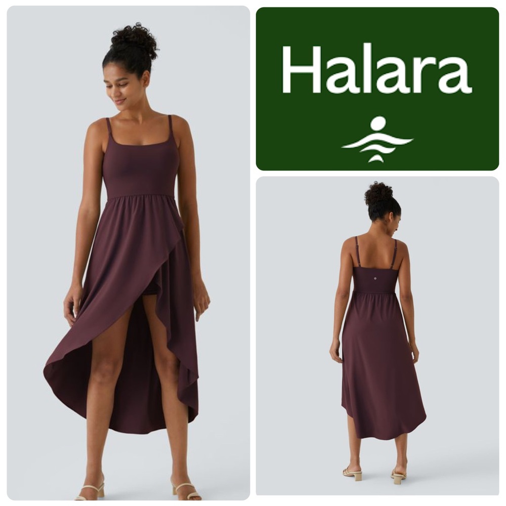 HALARA Red Breezeful High Low 2-Piece Pocket Flowy Midi Quick Dry Casual Dress